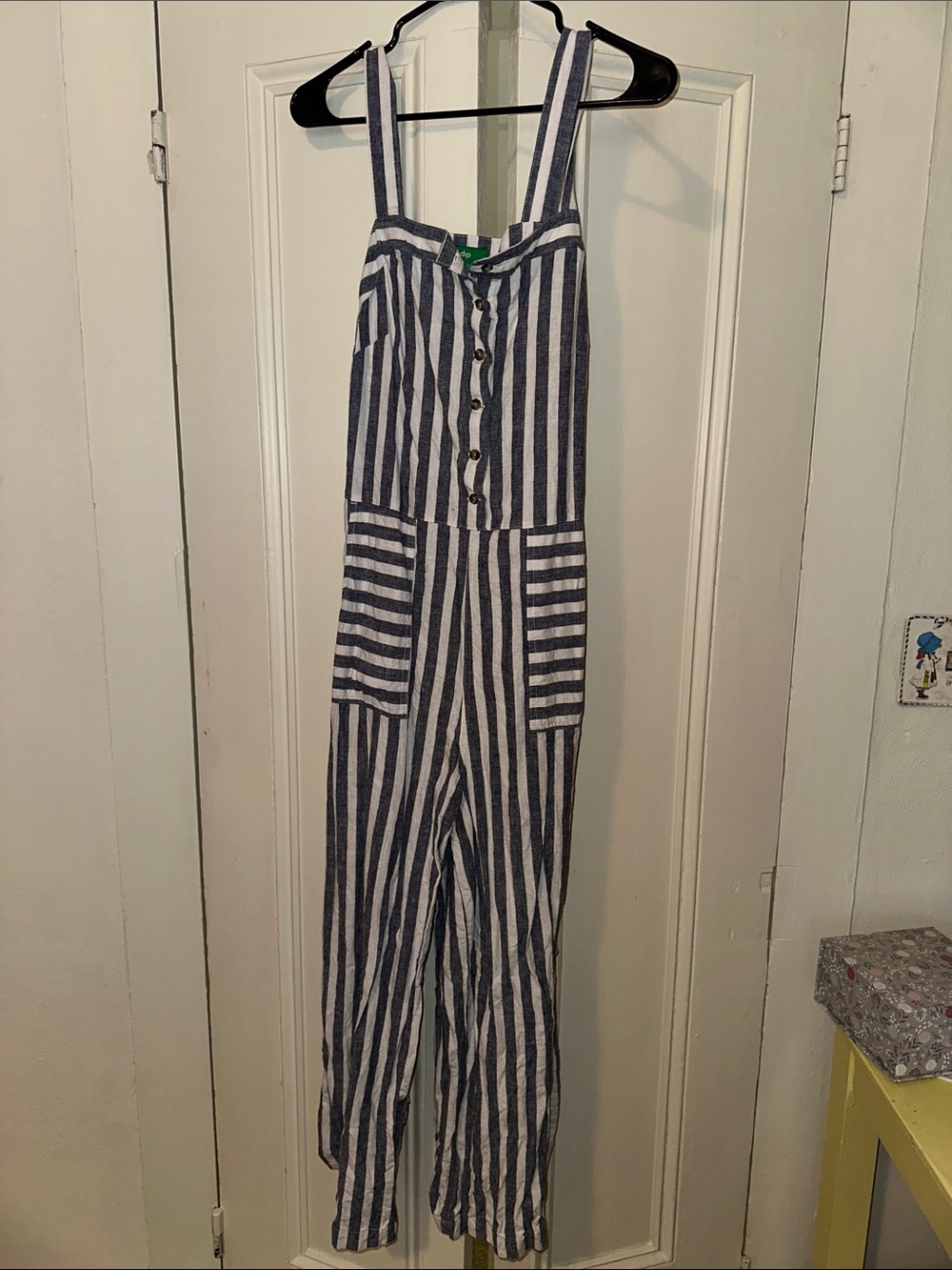 dip Blue and White Striped Button-Front Jumpsuit